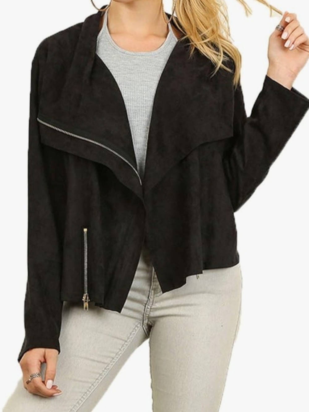 Umgee Women’s Black Faux Suede Moto Jacket; Sz. S